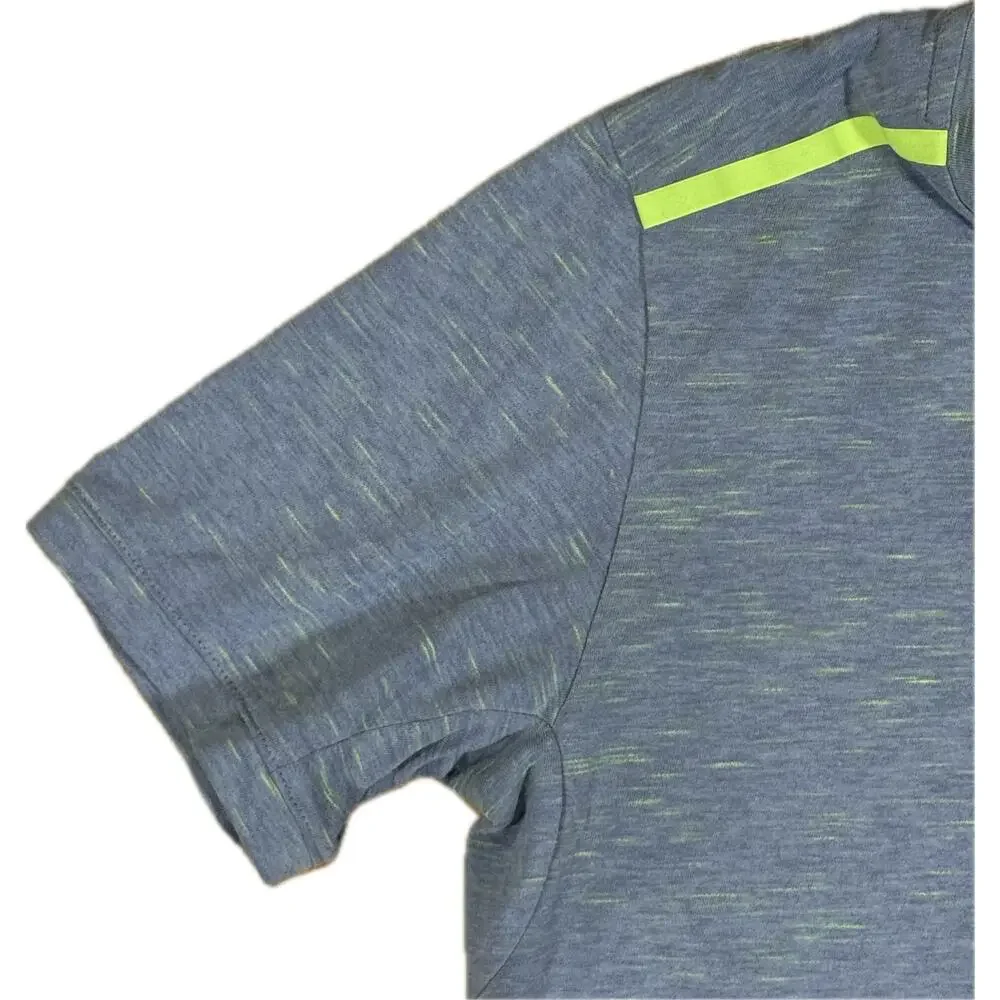 Nike Running Men’s S Dri-FIT V-Neck Athletic Tee Blue Gray Neon Green Zip Pocket